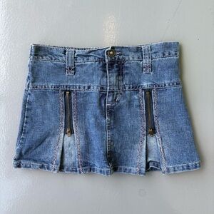 Kids Blue Denim Mini Skirt with Zipper Accents